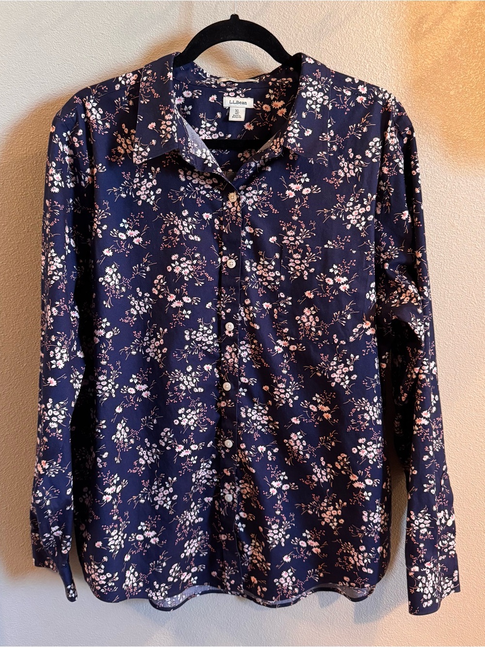 L.L. Bean Navy Floral Long-Sleeve Button-Down Shirt